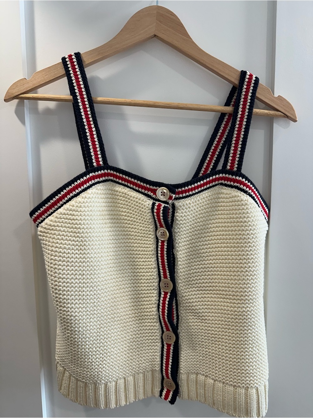 Alex Mill Cream Knit Tank Top with Navy & Red Trim. NWOT, Size S